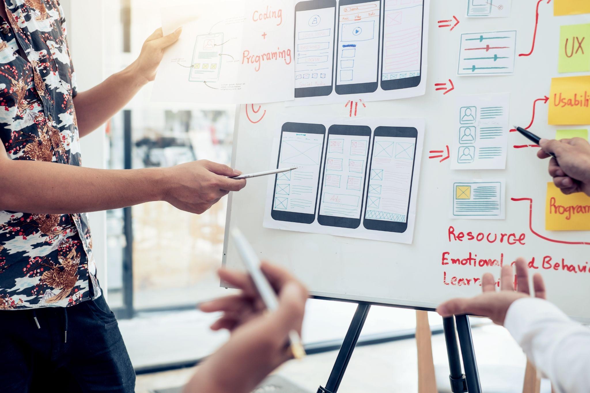How to Build Visibility for Small Online Business from Day One Design team mapping mobile site UX and content flow to boost SEO and conversions with a Digital Marketing Company Dallas strategy.